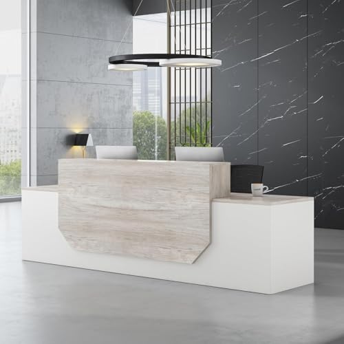 Heliosrider Mueble de Recepción Grande, Mostradores para Tiendas con 2 Cajones con Cerradura y 2 Armario, Mostrador De Recepción para Salón de Belleza, Supermercado(White,94.48'/240cm)