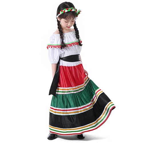Robe Mexicaine pour Filles avec bandeau de style folklorique traditionnel en taille L