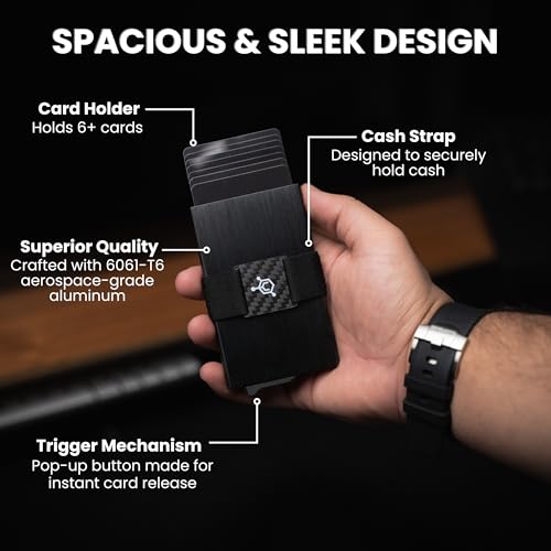 Image of CODE 118 Wallet for Men - Slim Minimalist Aluminum Smart Wallet with RFID Blocking - Compact cash and Credit card holder with Pop Up Ejector (Classic, Brushed Black)