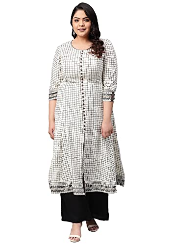 Image of Yash Gallery Women's Cotton Relaxed Fit Anarkali Plus Size Printed Kurta