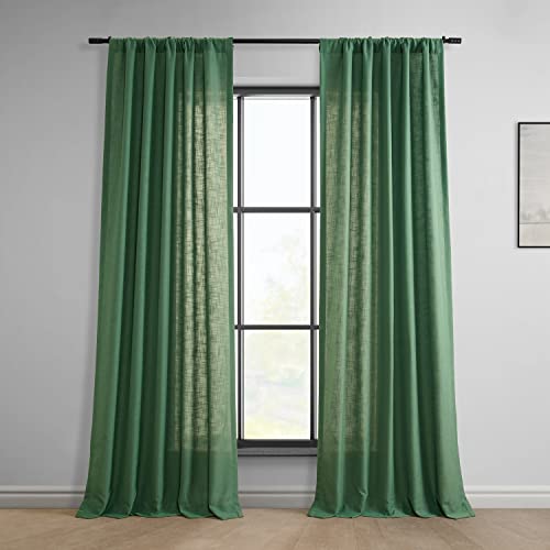 HPD Half Price Drapes Classic Semi Sheer Faux Linen Curtains for Living Room (1 Panel) Light Filtering 108 Inches Long Rod Pocket Bedroom Curtains, 50W x 108L, Green