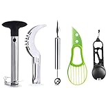 5 in 1 Fruit Slicer Set - Enthalten Wassermelonenschneider, Ananas Entkerner, Avocado Slicer, Tranchiermesser und Melone Baller Schaufel, Erdbeere / Tomate Huller.