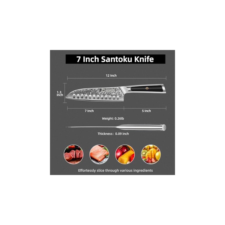 Sunnecko-Santoku-Knife-7-inch-Damascus-Chef-Knife-VG-10-Steel-Blade-Japanese-Knife-Sharp-Kitchen-Knife-with-Solid-Handle-Chopping-Knife-Perfect-for-Professional-Home-Use-Cutting-Knife Sunnecko Santoku Knife 7 inch, Damascus Chef Knife VG-10 Steel Blade Japanese Knife, Sharp Kitchen Knife with Solid Handle Chopping Knife Perfect for Professional Home Use Cutting Knife