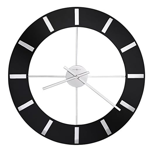 Howard Miller Onyx Wall Clock – Modern Decorative Clock with High Gloss Black Finish, Chrome Accents, Silent Quartz Movement & Bold Stainless Steel Hour Markers Best for Home or Office