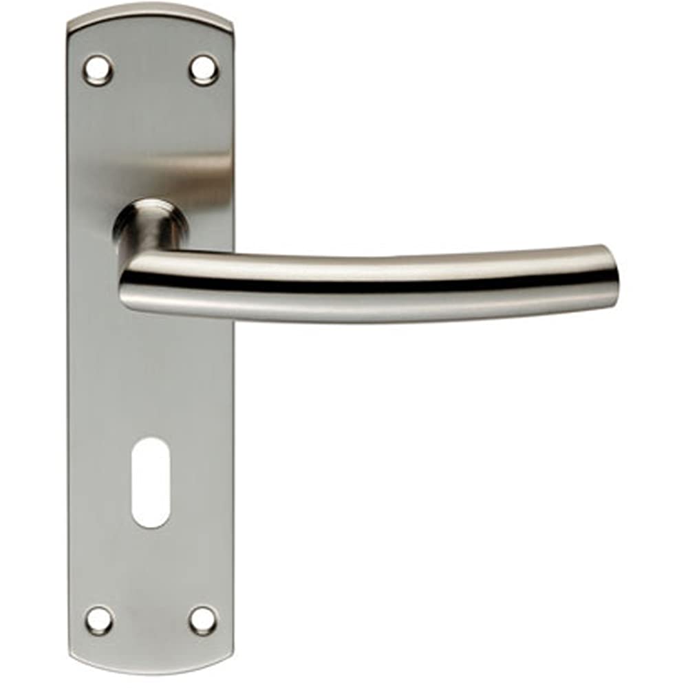 Curved Bar Lever Door Handle on Lock Backplate - 172 x 44mm - Satin Steel | Commercial Lever on Backplate Door Handle - Internal Door Hardware - Lock, Euro, Oval and Latch Options Available