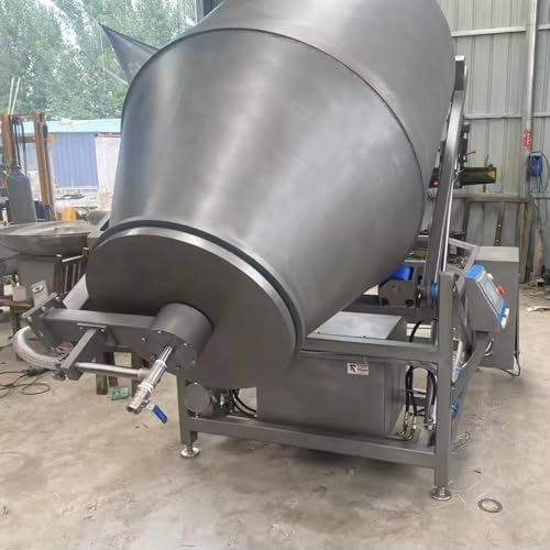Close-up of stainless steel vacuum tumbler for meat curing