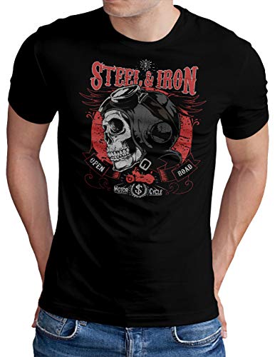 T-shirt OM3 Steel-and Iron Rocker Motorcycle Club Skull Noir