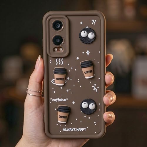 Image of DARKFIT Back Case Cover Compatible for OnePlus Nord CE4 Lite 5G | Cute Fun Cartoon Ball 3D Coffee Silicone Case | Body Protection | Camera Protection | Shock Proof | Color Brown