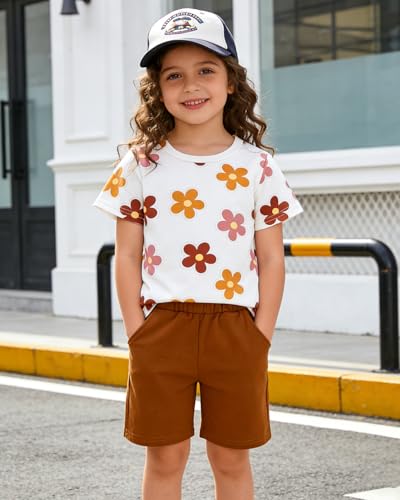 Image of OLMRJKD Kid Toddler Girl Clothes Summer Short Sleeve Figure Graphic Tee Shirt + Shorts Summer Outfits Set