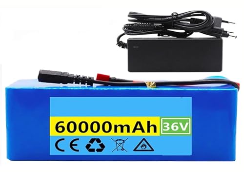 36V 60Ah E-Bike Akku 36V 10S3P Elektrofahrrad Batterie Wasserdichter PVC-Akku Eingebauter BMS Mit 42V Ladegerät Für 200W 350W 500W 800W 1000W Motoren 36V 60Ah,XT60+DC
