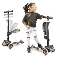 Hurtle 3 Wheeled Scooter for Kids - Tri Scooter, Stand & Cruise Child/Toddlers Toy Folding Kick Scooters w/Adjustable Height, Anti-Slip Deck, Flashing Wheel Lights, for Boys/Girls 2-12 Year Old