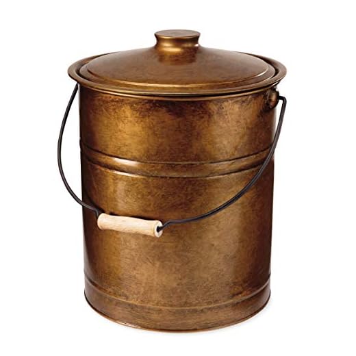 Plow & Hearth Deluxe Double-Bottom Metal Fireplace Ash Bucket with Lid and Handle-Galvanized Steel and Aluminum with Painted Finish-10, Copper, 10" Diameter x 13" H