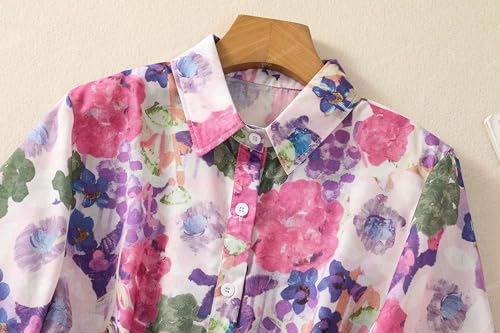 Image of Gufrina Women Mustard Multicolor Floral Print Button-Down Shirt with Elbow Sleeves and Collar Neck in Soft Breathable Fabric Ideal for Casual wear and Relaxed Styling