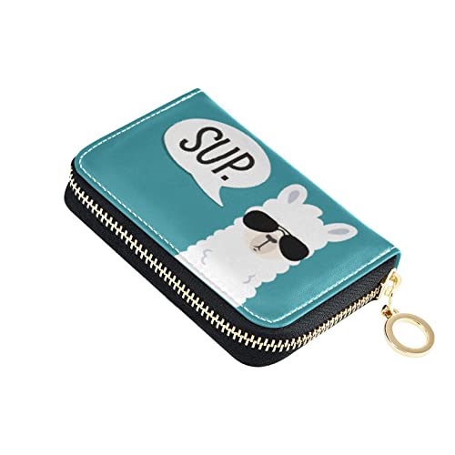 susiyo RFID Credit Card Holder Case Cool Llama Alpaca Leather Printed Zipper Card Case Wallet for Women Girls