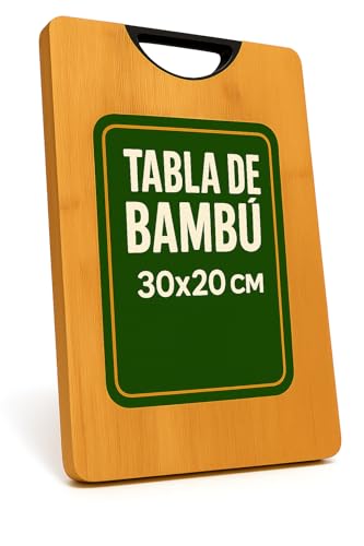 Tabla de Cortar Cocina en Madera de Bambú Grande 30cm X 20 cm – Tabla Extra Gruesa 1,8 cm – Tabla de Cocina– Resistentes,Duradera y Fáciles de Limpiar