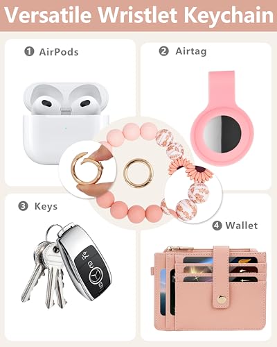Image of Wristlet Wallet for Women, Keychain Wallet with AirTag Holder | 9 card slots,ID window & zipper pocket,RFID,beaded wrist strap and compact design for travel,shopping and daily carry.