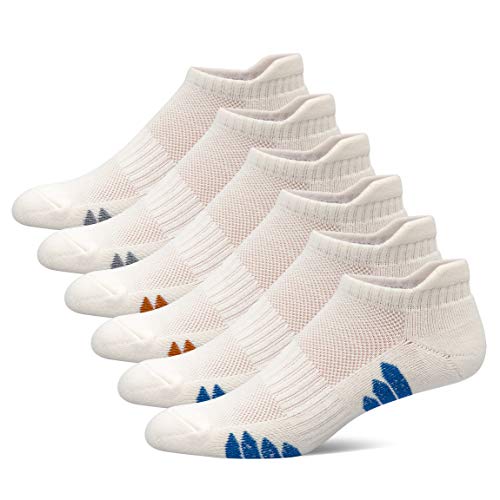 u&i Men's Performance Cushion Cotton Low Cut Ankle Athletic Socks with Tab, Off-White