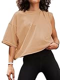 ELGOGY Women's Oversized Cropped Tee Short Sleeve Boxy Loose Crewneck T Shirt Workout Yoga Running S