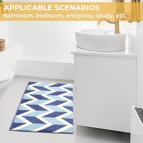 Tapis de bain bleu 81x51 cm en microfibre géométrique lavable - 6