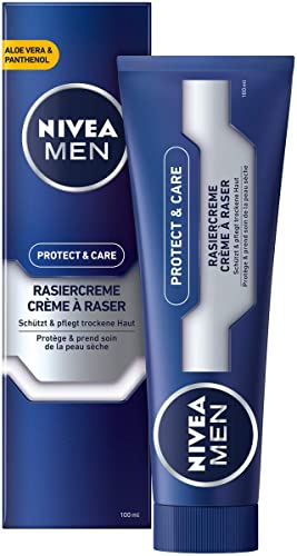 NIVEA MEN Protect & Care Rasiercreme für Männer (100 ml), mit cremigem Schaum für eine sanfte Rasur, hautschonende Creme für Herren
