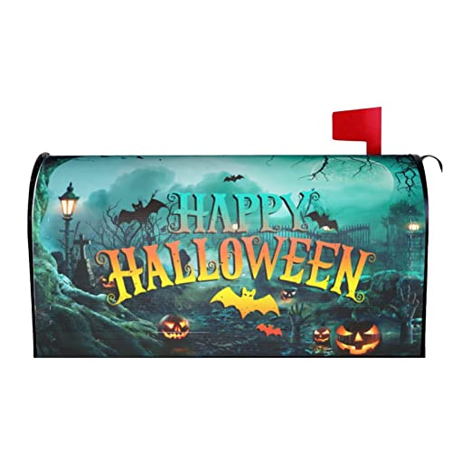 FATTTYCY Happy Halloween Mailbox Covers Magnetic Standard Size 18 X 21 Pumpkin Graveyard Spooky Night Mailbox Cover Decorations Wrap