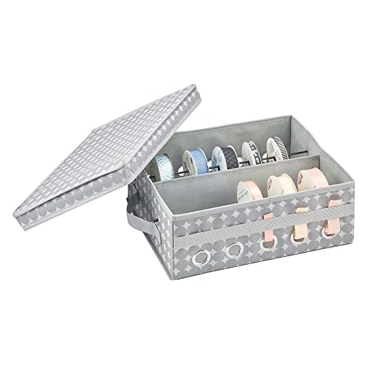 29+ Ribbons Storage Ideas 4 mDesign Gift-Wrapping Ribbon Storage Box with Handles - Holiday Bow Organizer Container with Lid - Christmas Giftwrap Ribbon Holder - Gift Storage Tote Bin and Bow Station with Polka Dots - Gray