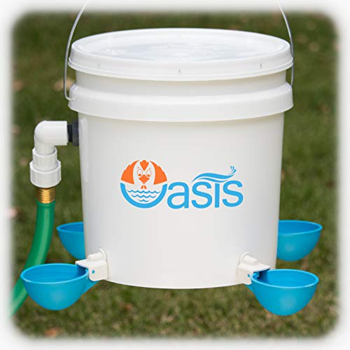 Oasis Chicken Waterer Kit (Bucket NOT Included) | Complete with Oasis Watering Cups, Bucket Float Valve and Drill Bits | 4 Cup Kit (Blue)