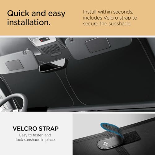 Image of Spigen Triple-Coated CryoShade Front Windshield Sunshade (Reinforced Velcro Strap) Designed for Rivian R1T & R1S