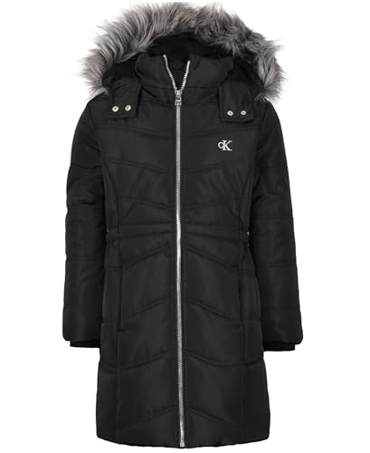 Calvin Klein Girls' Hooded Winter Puffer Jacket, Full-Length Heavyweight Coat with Fleece Lining