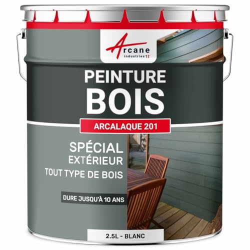ARCANE INDUSTRIES Peinture Bois extérieur, Peinture portails, bardage, abri et mobilier de Jardin... : Arcalaque 201-2.5 L Blanc - RAL 9003