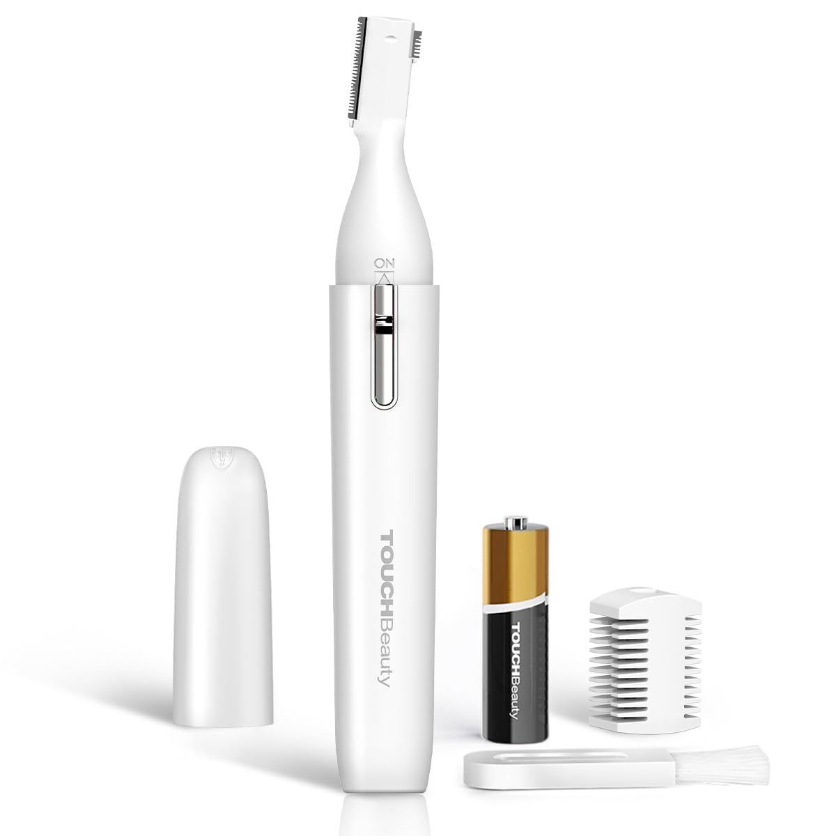 TOUCHBeauty Eyebrow Hair Trimmer for Women, Painless Precision Eyebrow Shaper, Pen-Shaped Hair Remover Razor for Face Chin Neck, Upper-Lip, Peach-Fuzz Mini Sized Battery-Operated, White, 1658A