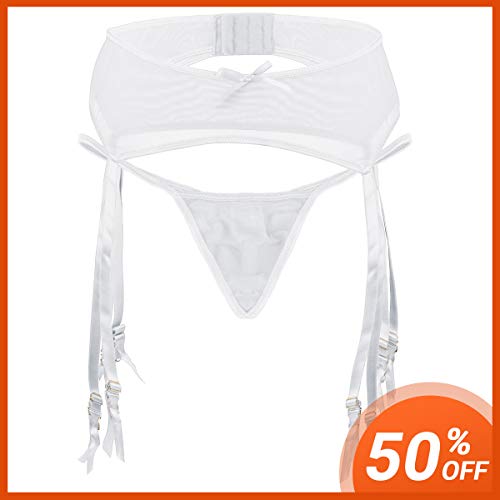 Slocyclub Sexy Midnight Womens Stretch Mesh Metal Clasp Garter Belt, White, XL - Thumbnail 6
