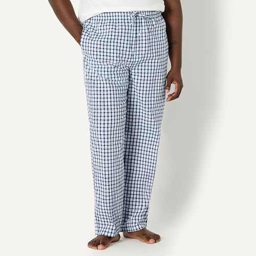 Image of Amazon Essentials Men's Cotton Poplin Straight-Fit Pajama Pants with Pockets, Elastic Waist, Drawstring
