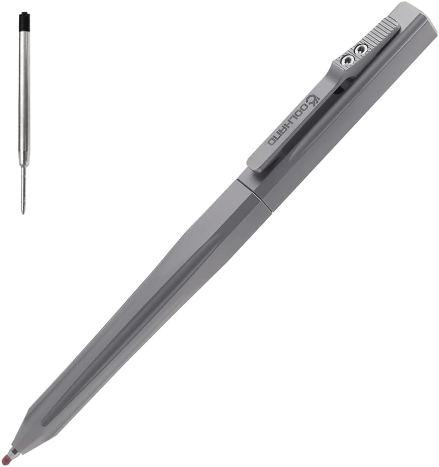 Cool Hand 5.3'' Titanium Alloy EDC Metal Pen, Slide Retractable Office Business Writing Pens, Ballpoint Ink Refillable, with a Free Refill, Gray