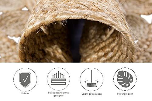 LUXOR- Living Balo Jute Rug - Round, Sustainable Boho Rug - Beige - 80 cm, Natural, 80 cm (Round) - Image 3