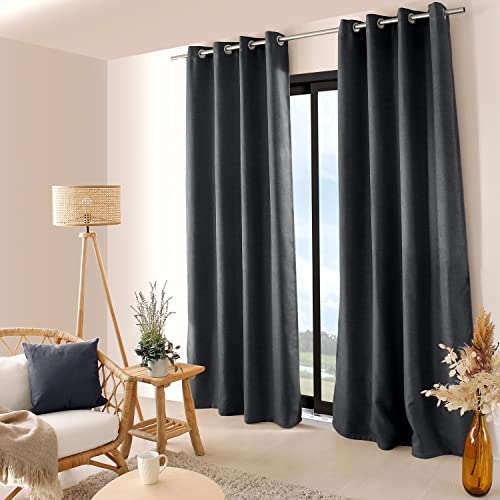 Enjoy Home – Rideau Obscurcissant Floppy – Matière Effet Fileté – 8 Œillets Argentés - 100% Polyester – 140x240cm – Gris Anthracite