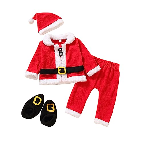 Hemoton Boys Christmas Outfit Toddler Santa Suit 4-piece Xmas Clothes Set Kids Santa Claus Clothes Suit