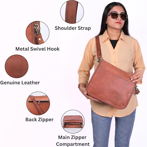 Genuine Leather Crossbody Purse for Women – Rustic Tan & Brown Leather Satchel, Medium Size with Zipper Pocket – Cute Everyday Handbag, Ideal for Moms, Teens, & Ladies – Vintage, Soft, Boho Style3