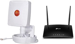 Poynting XPOL-1 V2 5G 3dBi Omni-Directional Cross Polarised LTE 2x2 MIMO Outdoor Antenna, White & TP-Link TL-MR6400 300 Mbps 4G Mobile Wi-Fi Router, SIM Slot Unlocked, Black