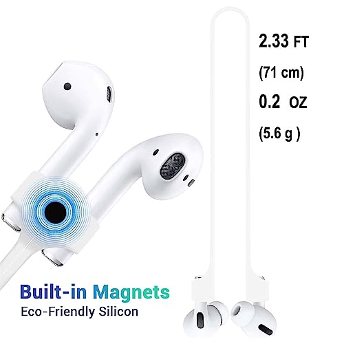 Image of LIRAMARK Magnetic Anti-Lost Strap Silicone Rope Wire Cable Connector String for AirPods Pro /Aipods Pro 2 / Airpods 1,2&3 / Earbuds (White)