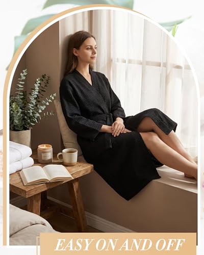 Image of Panitay Women's Waffle Knit Robes Thin Spa Bath Robe Bulk Hotel Lightweight Commercial Soft for House Shower Party