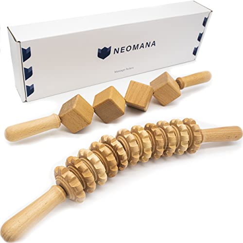 Neomana Kit Rouleau 2PCS Massage Anti Cellulite Maderotherapie Bois – 2 Rouleaux de Massage Palper Rouler AntiCellulite, Appareil de Massage Roller Manuel, Drainage Lymphatique