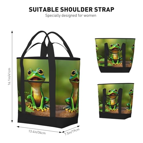 Green Frog Print Tote Bag Adult Heavy Duty For Picnic Beach Camping Large Capacity Insulated Tote Bag3
