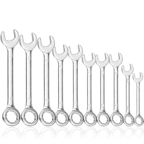 Gasea 10Pcs Metric Mini Wrench Set 4–11mm, Fixed Head Open End and Box End Combination Spanner Set, Small Ratchet Wrench Repair Tool for Hex Nuts & Bolts