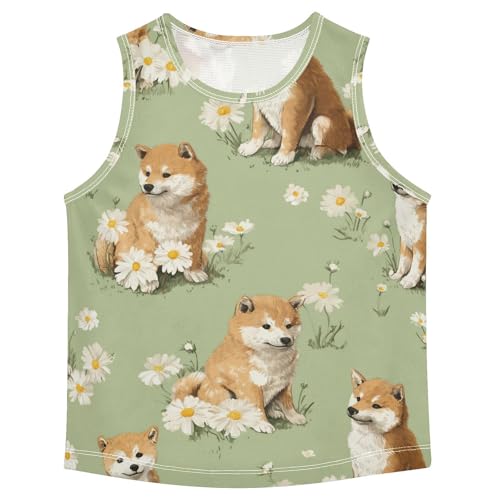 susiyo Cute Shiba Inu Dogs Flowers Boys Sleeveless Tank Top Girls Athletic T Shirt