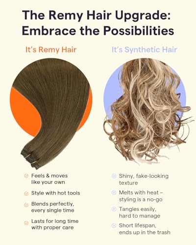 Image of Full Shine Medium Brown Clip in Extensions Human Hair | Clip in Brown Hair Extensions, Smooth Blend, for Work, 14 Inch 3 Pcs 60g