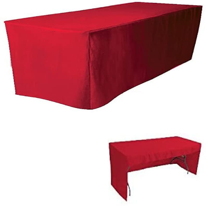 BEEKAY 1 Pc 6 Feet Red Fitted Open Back Rectangular 3 Sided Table Cloth 72