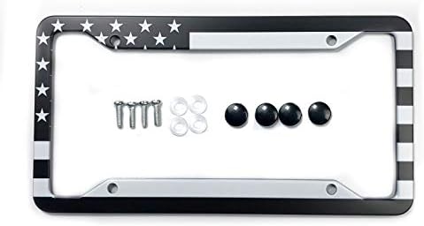EXMENI Black American Flag License Plate Frame American Flag Car Tag Frame US License Plate Holder United States Flag License Plate Cover 4 Holes and Screws