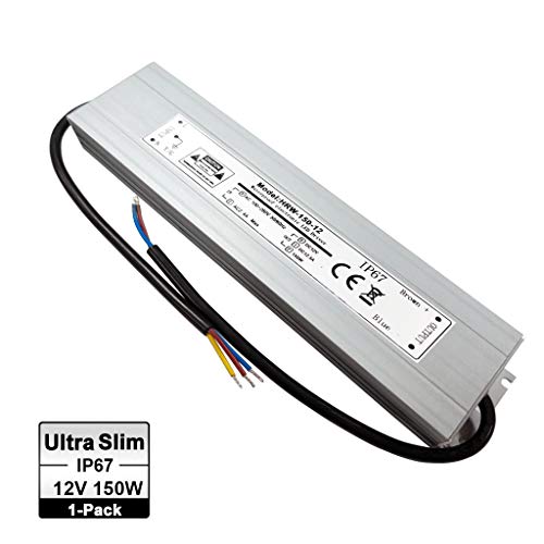 VARICART IP67 12V 12.5A 150W Waterproof LED Driver, Ultra Slim Universal Regulated AC DC Switching Power Supply, Constant Voltage Transformer Adaptor for CCTV Camera Strip G4 MR16 GU5.3 Bulb