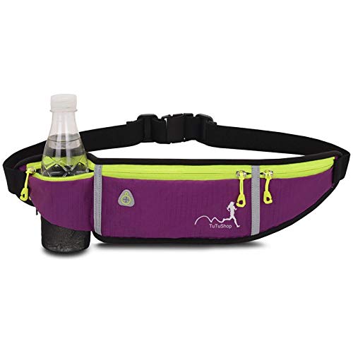 TuTuShop - Riñonera para correr, ligera, ajustable, con correa elástica, soporte para teléfono, riñonera de entrenamiento para hombres, mujeres y niños/as, morado